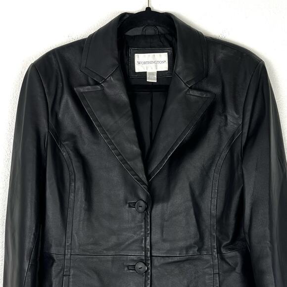 Vintage 90s Worthington Women’s Leather Jacket Blazer Career Classic Black Sz M - Picture 5 of 10